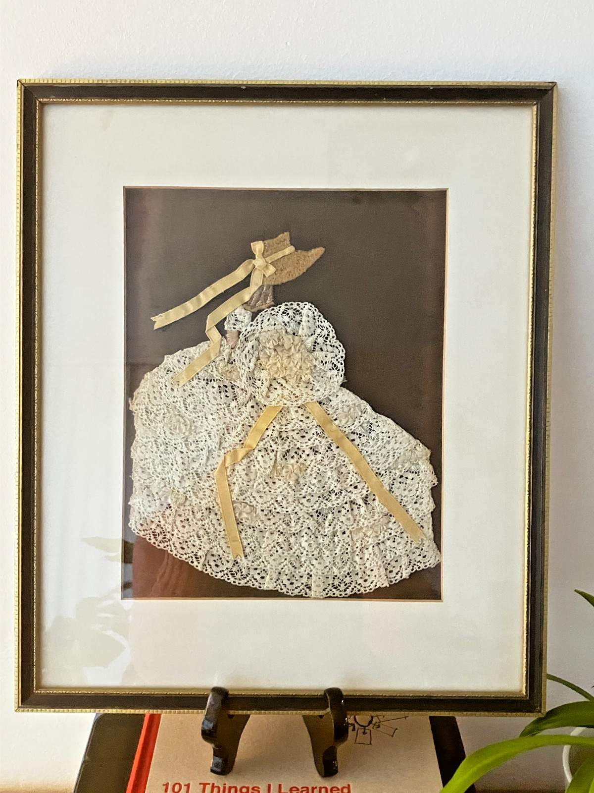 Mid-Century Lace Lady Picture, Vintage Mixed Media Wall Art