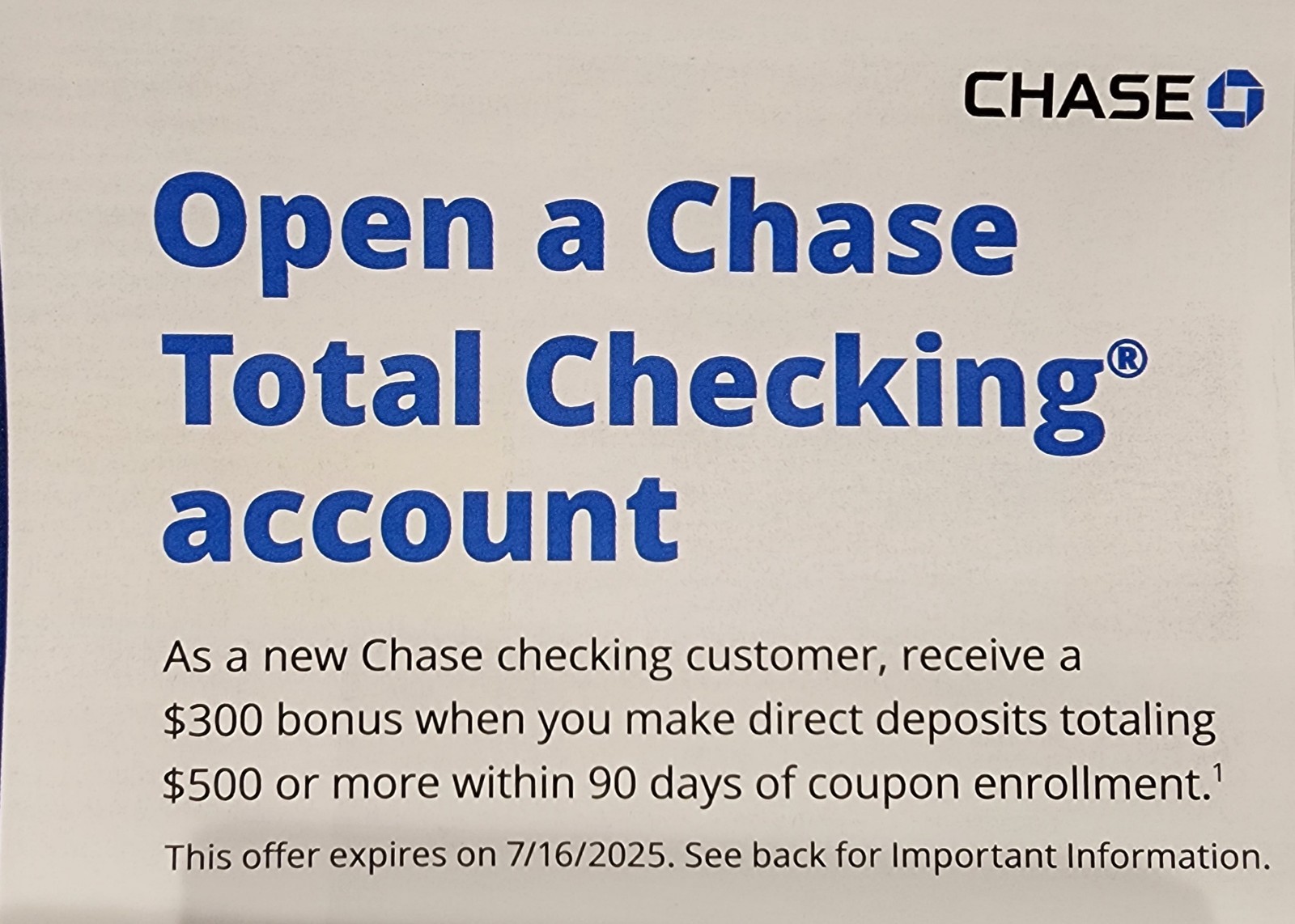 Chase Bank Coupon - Chase - Chase Bank $300 Coupon - Coupon Code