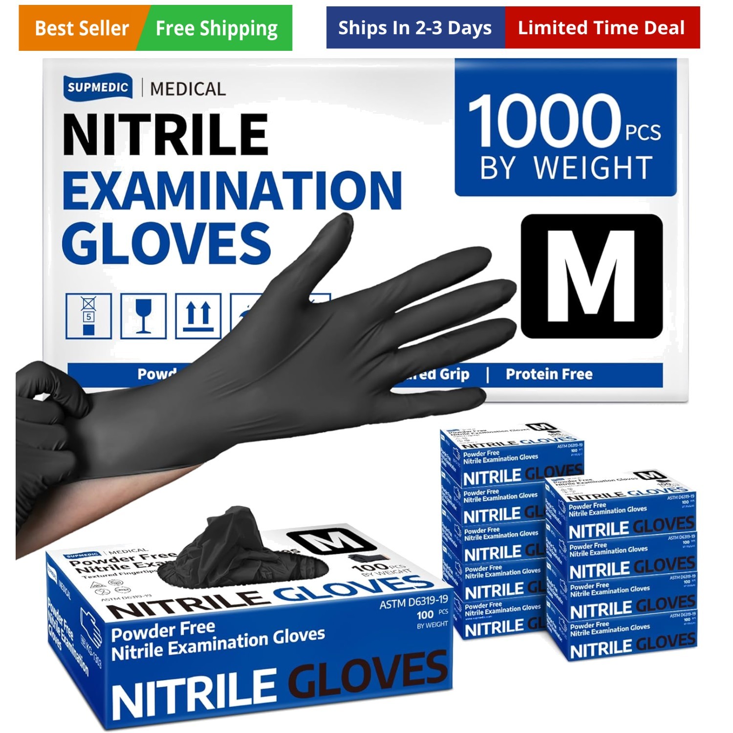 Medical Soft Max Nitrile Exam Gloves, 1000Pcs Latex-Free Powder-Free Food Saf...