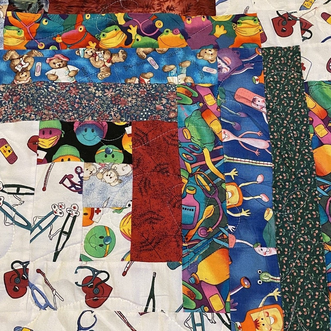 Vintage Handmade Patchwork Quilt Throw Blanket 64”x40” Doctor Nurse Patient