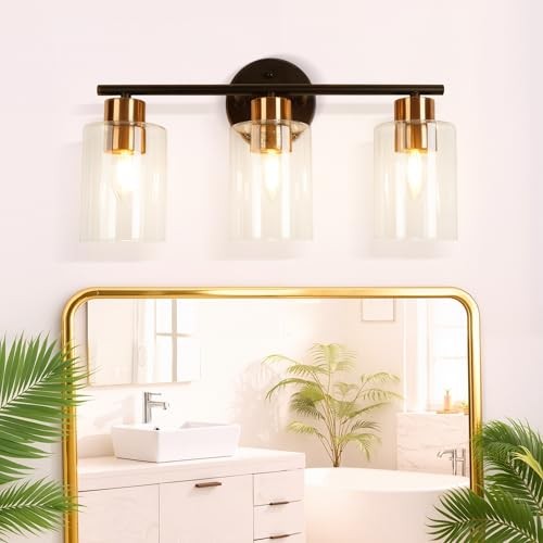 Bathroom Vanity Light, 3-Light Wall Sconce, Modern Matte 3 Light Gold + Black