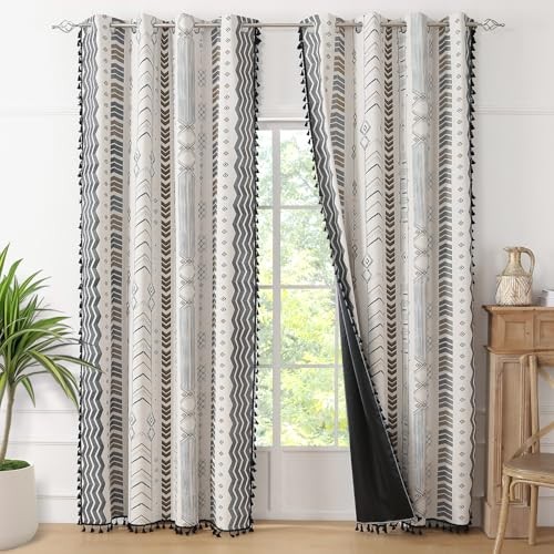  100% Boho Blackout Curtains 2 Panels 84 52"W x 84"L (Pack of 2) Boho Geometric