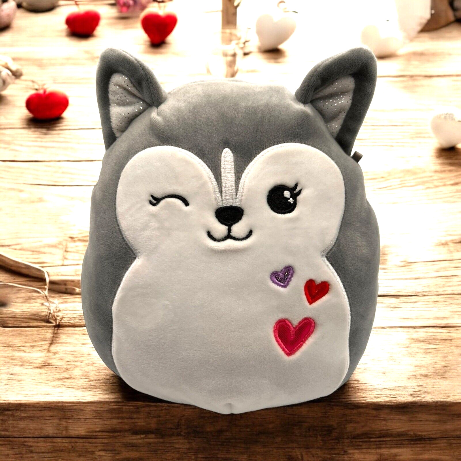 Squishmallows Plush 2020 Heidi the Husky Dog Valentines Day Winking Hearts 8"