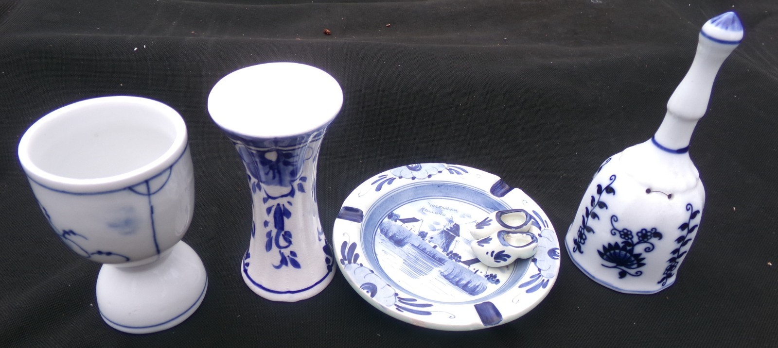 4 lot-Delft Vintage Blue White Windmill Ashtray with Hand-Painted Clogs Vase,