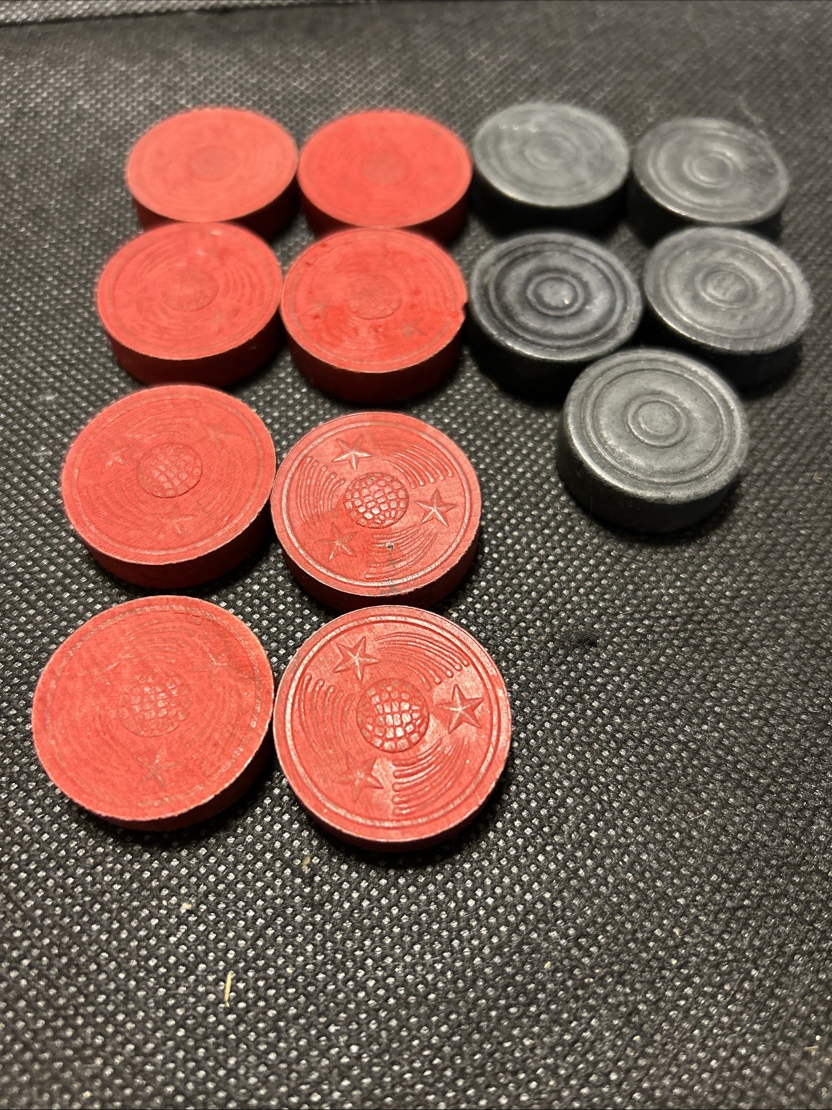 Vintage Wooden Checkers Red With Stars And Black. Round