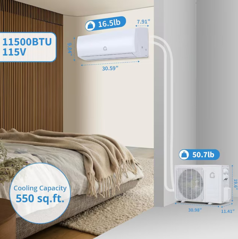 Garvee 11500 BTU Ductless Mini Split Air Conditioner Heat Pump FreeShipping