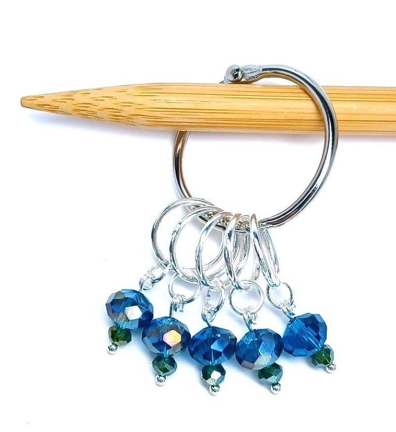 MikieLou Stitch Markers Premium Faceted Fire Polished Spruce CRYSTALS Knitting