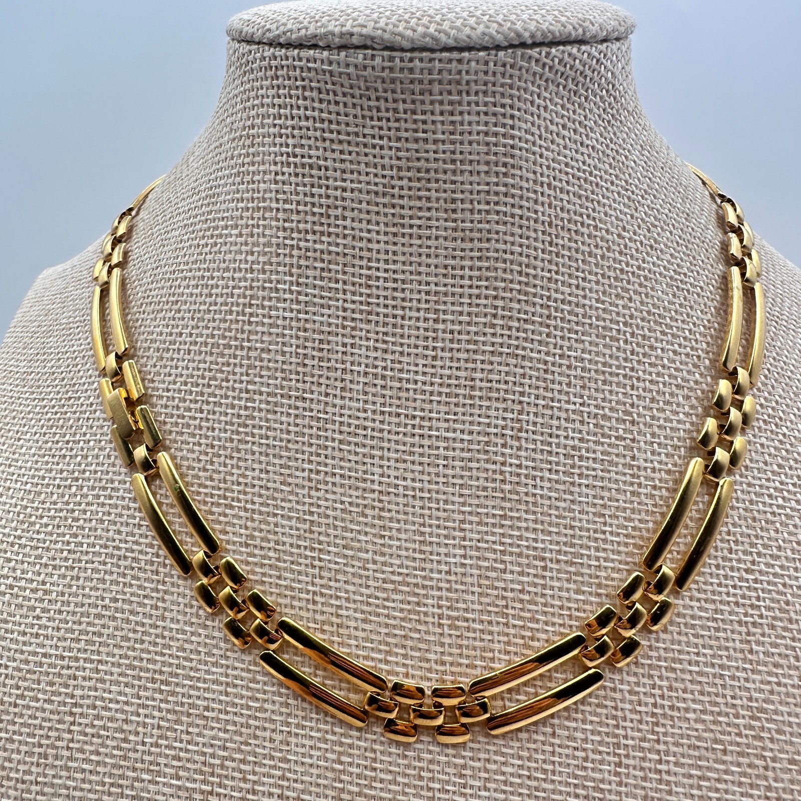 Vintage Gold Tone Statement Necklace Set Geometric Link Chunky Chain Jewelry