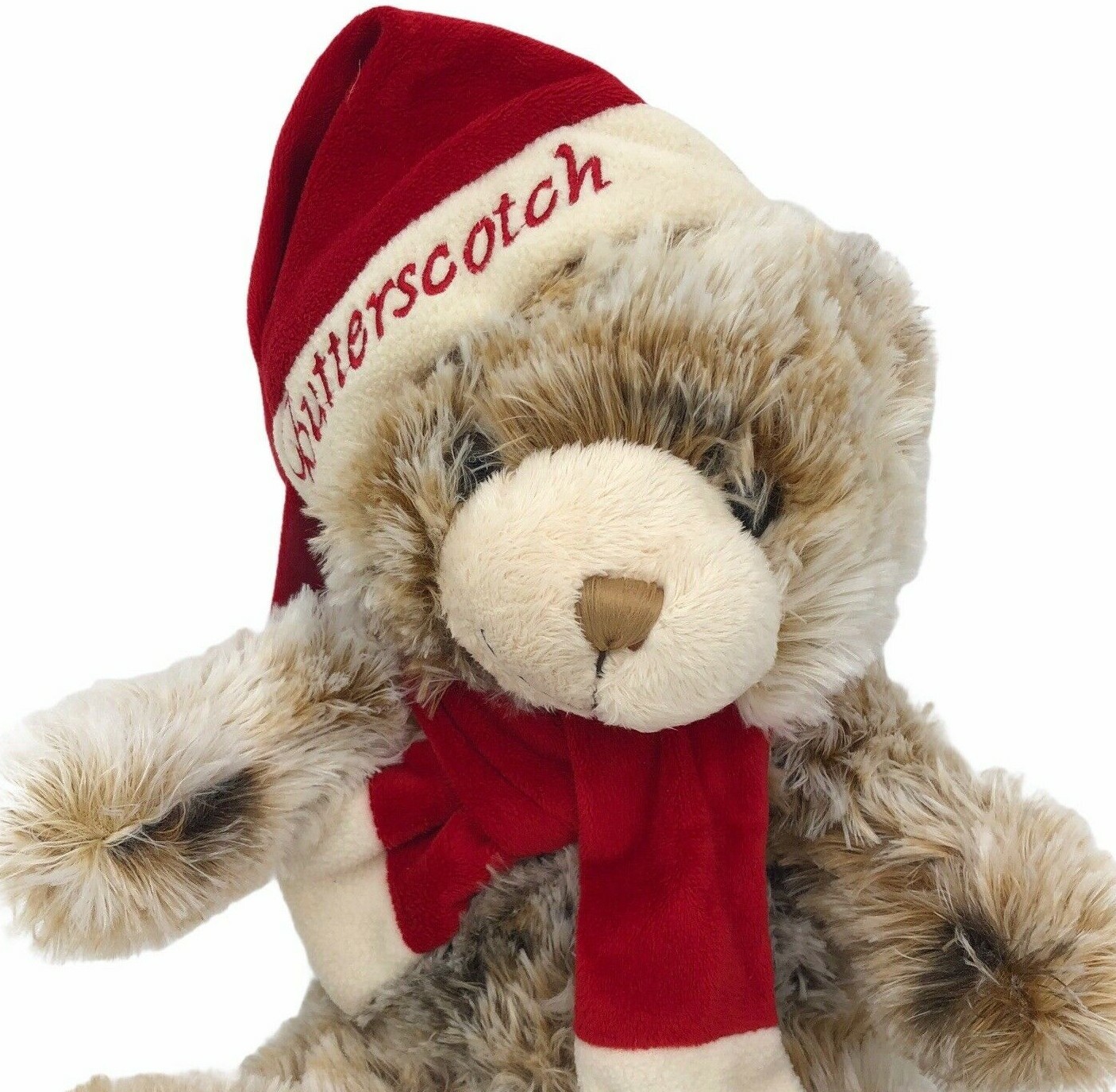 Christmas Teddy Bear Stuffed Plush Holiday Butterscotch Shaggy Marbled Brown