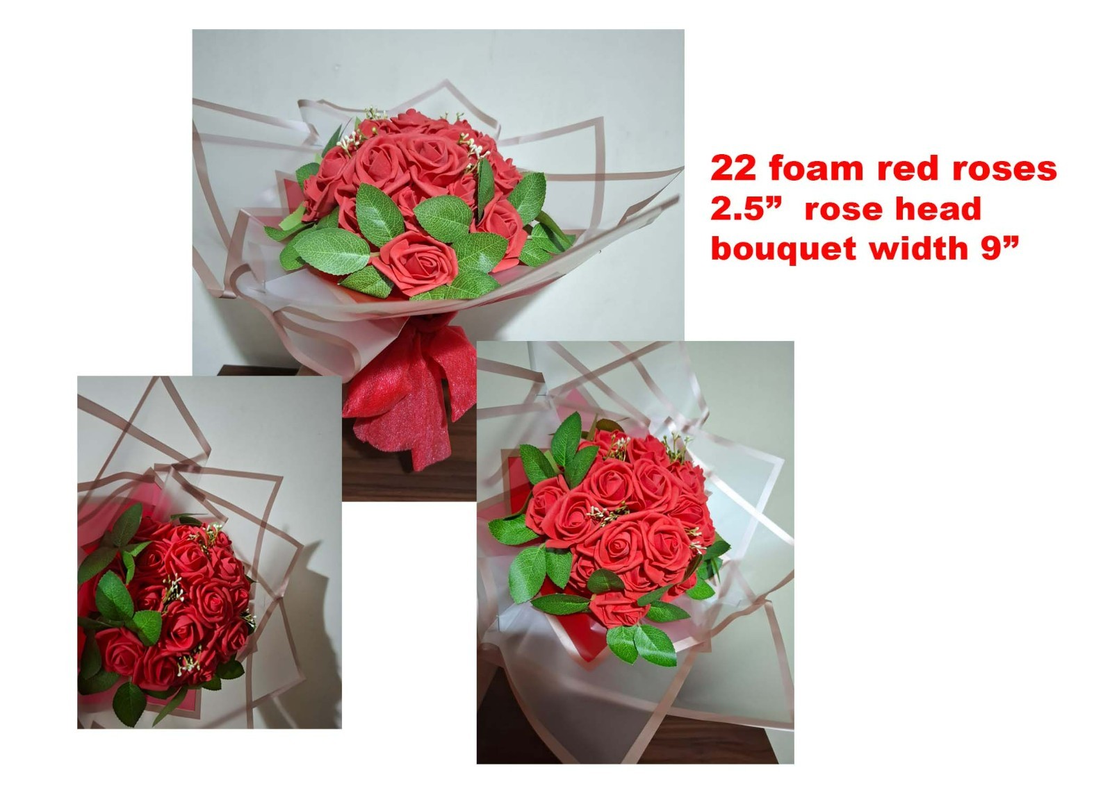 artificial flower boquet foam red roses, 22 flowers.2.5" flower head