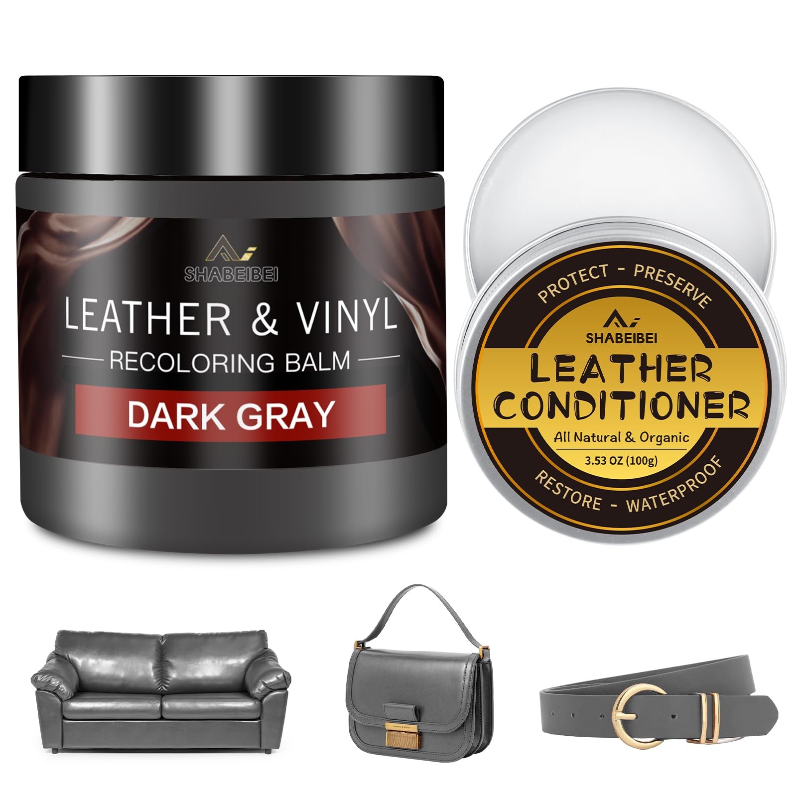 Leather Recoloring Balm with 100ml Mink Oil, Dark Gray Leather Repair Kit and...