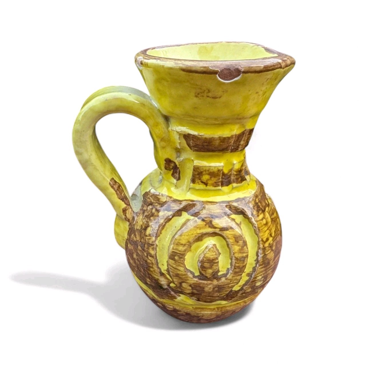 Vintage Bitossi ItalyYellow Sgraffito MCM Ceramic Pitcher Creamer ITALY 3.75"