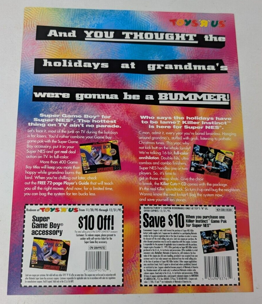 Toys R Us Super Nintendo NES Killer Instinct Display Flyer Promo Promotional VTG