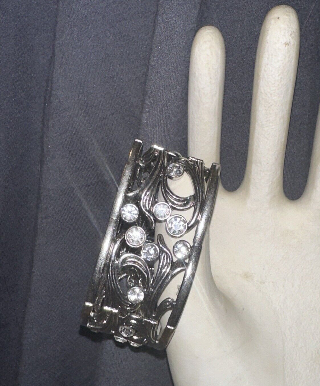 J CREW Crystal Rhinestone Stretch BLING Wide Cuff Bracelet NEW BID4 CHARITY❤️262