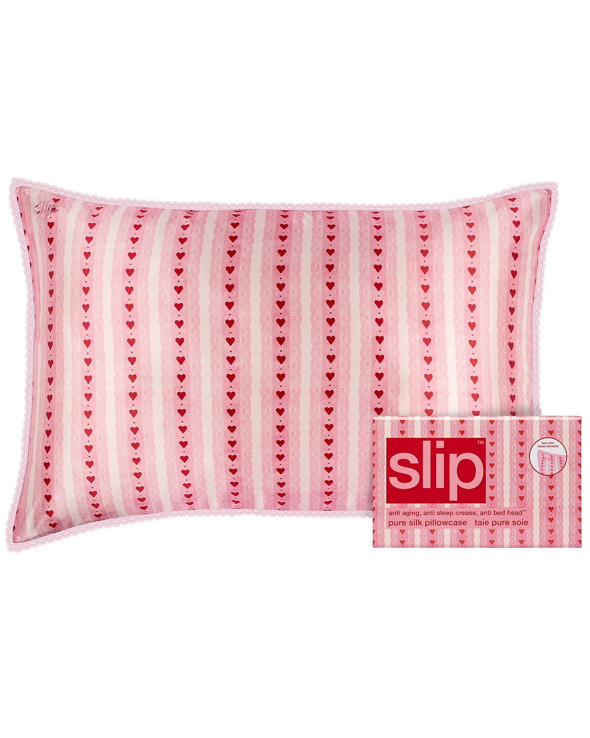 Slip-Sweetie Pure Silk Lace Trim Queen Pillowcase|20850