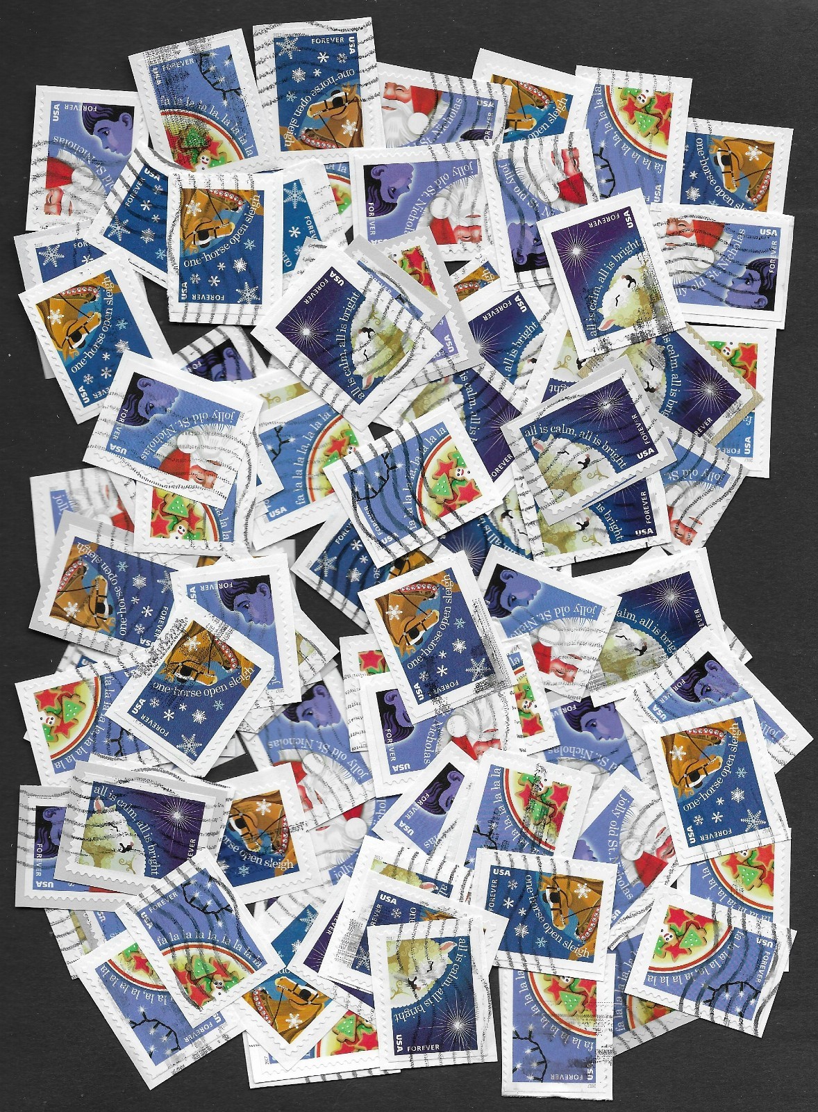 100 Christmas Carols Forever Stamps - USED on Paper #5247-5250