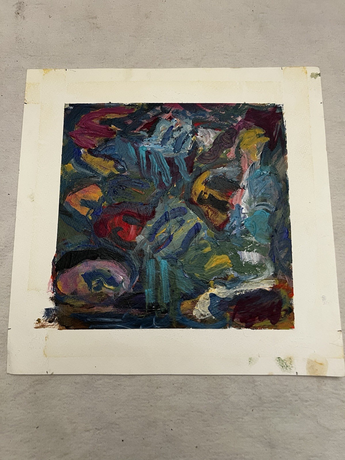 Original Abstract Painting on Paper Colorful Expressionist Art Study 9x9