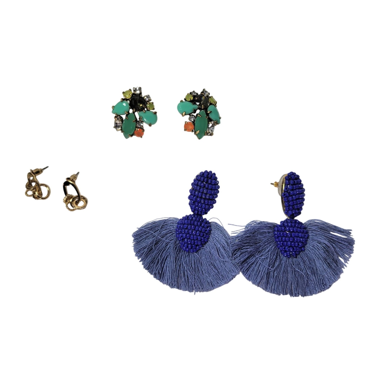 Stella & Dot Earring Set With Beaded Tassels Crystal Floral And Gold Hoops