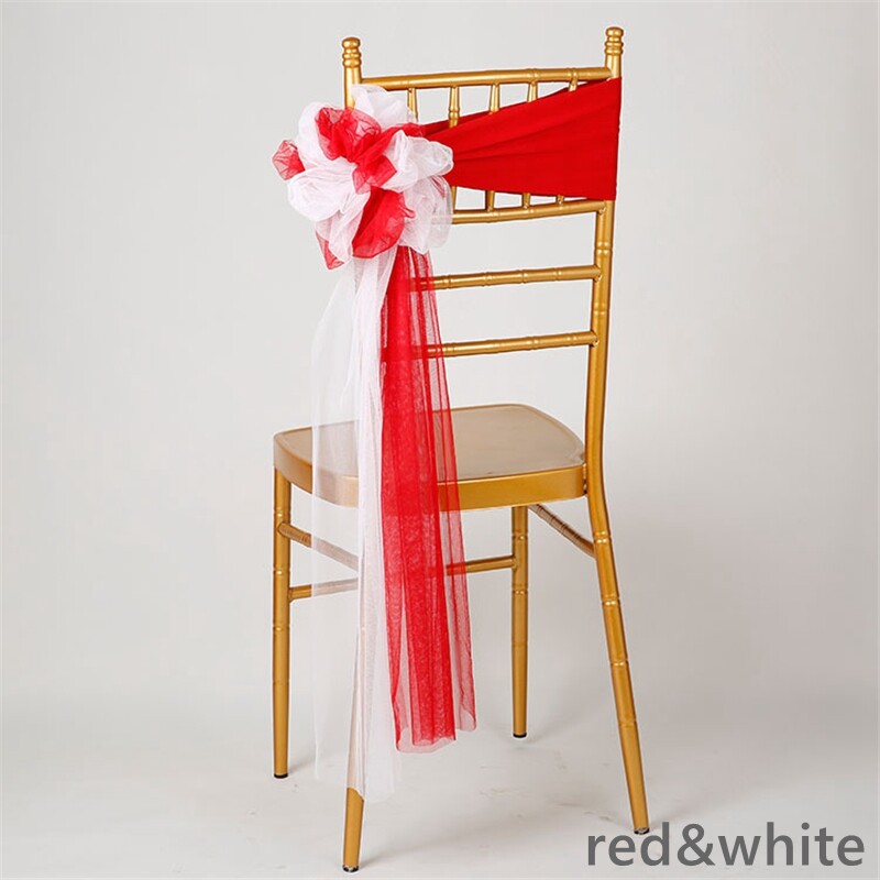 10X Wedding Chair Sash Ribbon Cover Mesh Tulle Bow Stretch Party Decor Sets