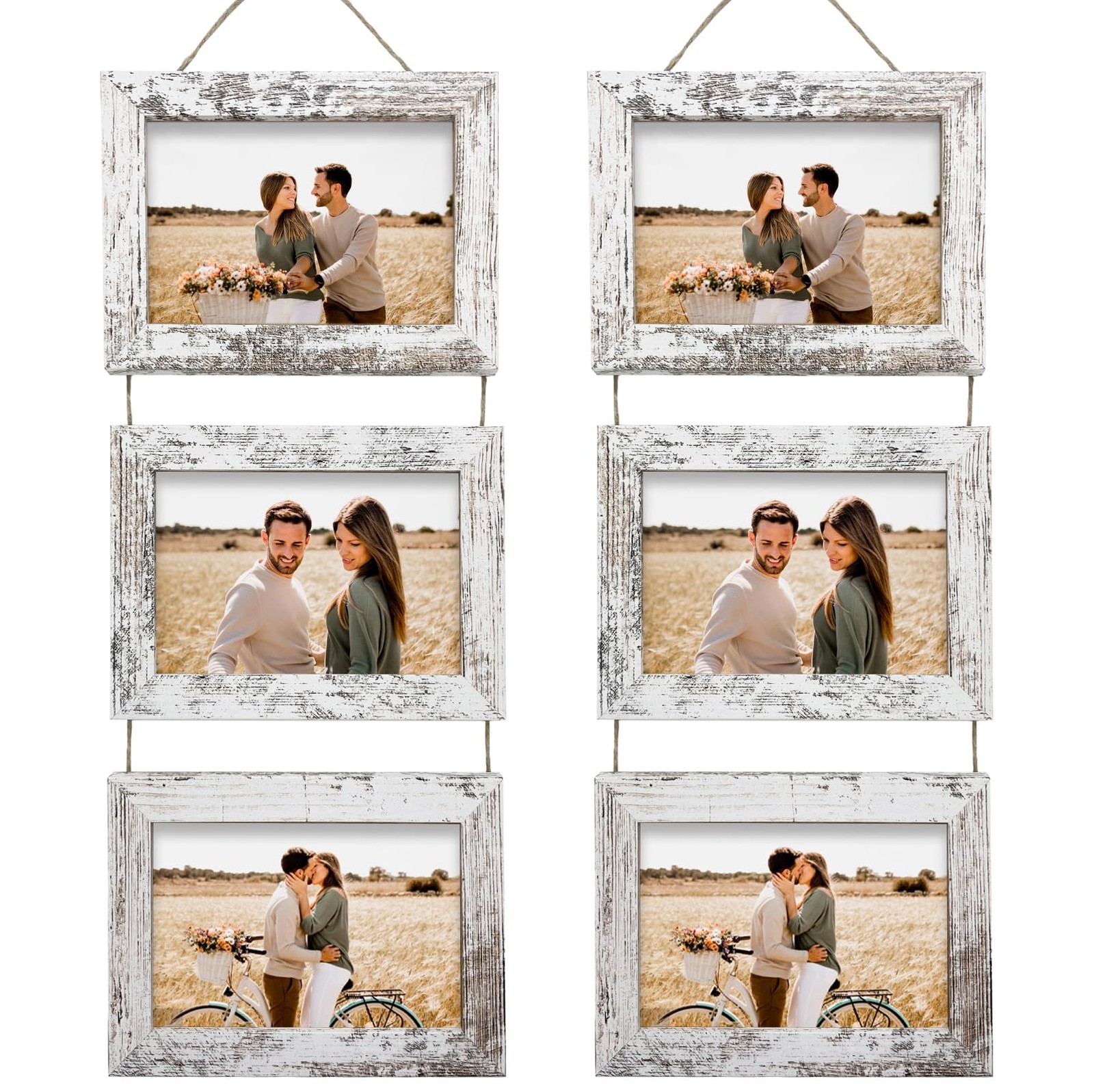 Rexllon 5x7 Distressed White Wall Hanging Picture Frame Collage 3 Opening