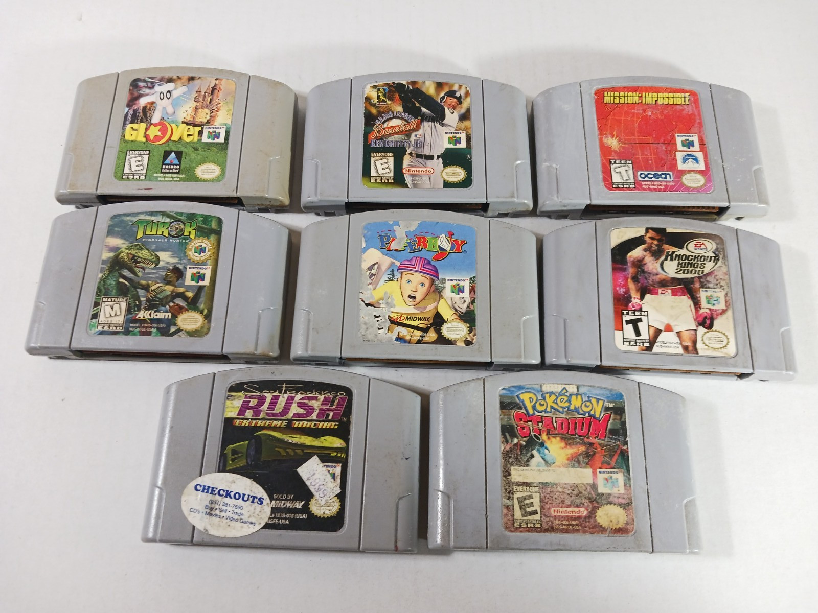 N64 Game Lot of 8 Tested Heavy Wear Scratches Pokemon Stadium Rush Glover Turok