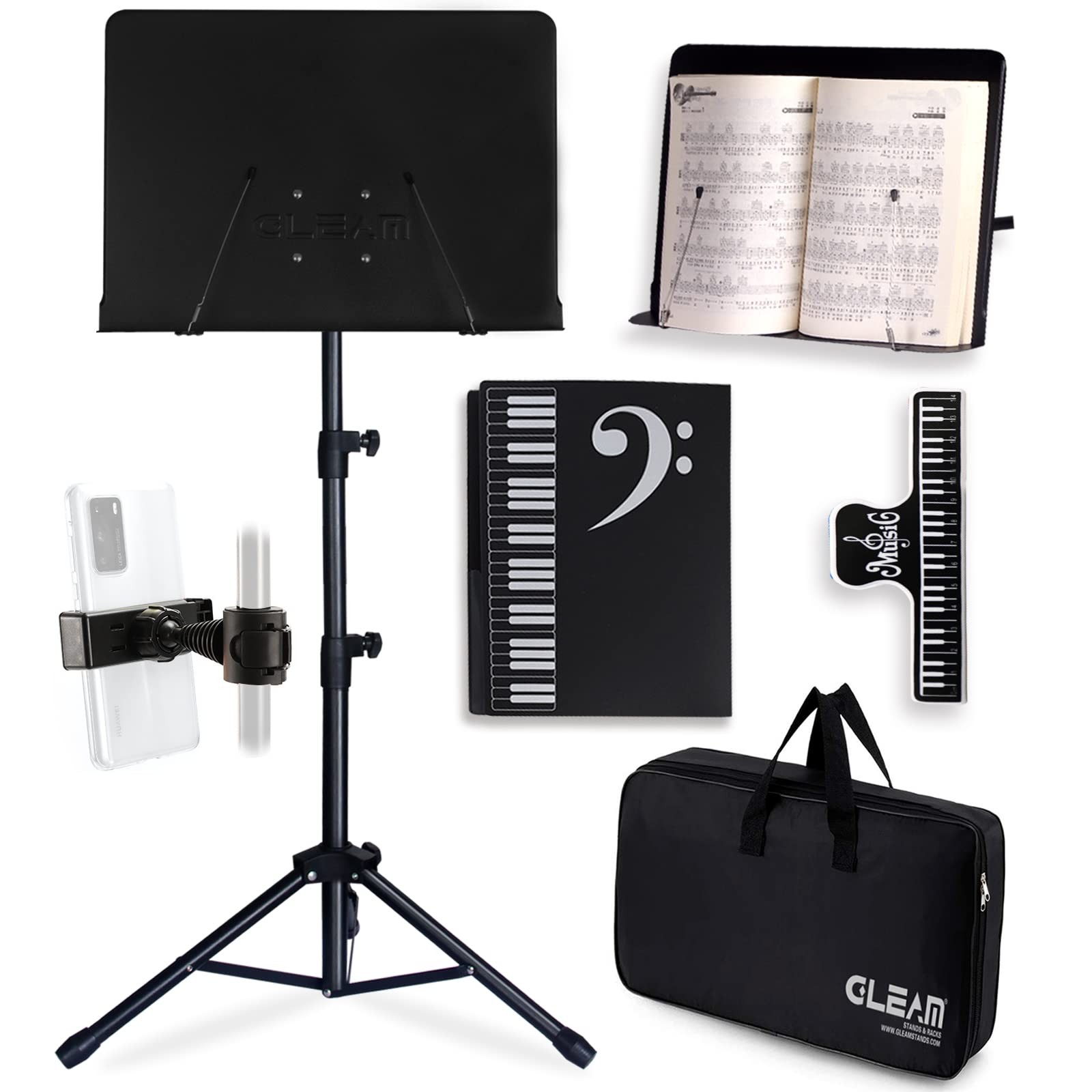 Sheet Music Stand - Full Metal with Carrying Bag, Phone Holder, Sheet Music F...