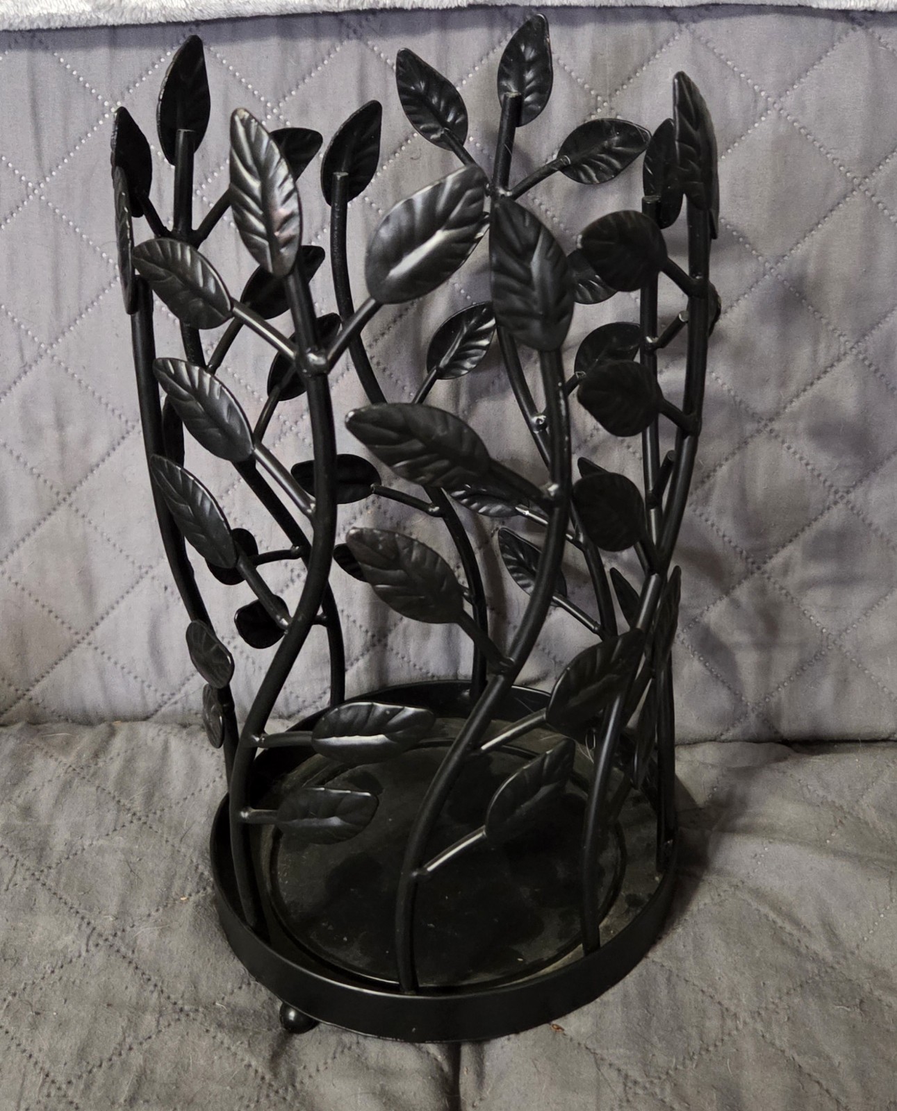 Large Candle Holder hurricane Metal with Leaves vines black 