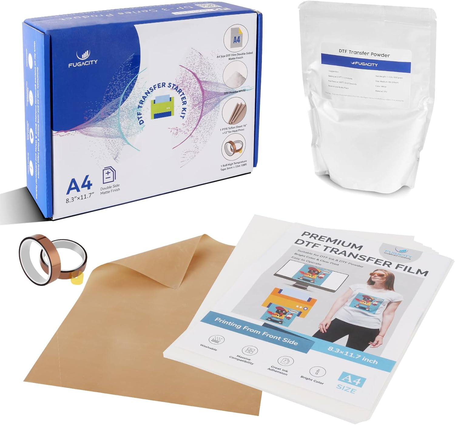 DTF Transfer Film Powder Kit, All-In-One DTF Sublimation for Starter- 30 Sheets 