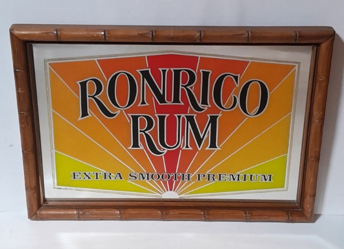 Ronrico Rum Bamboo Style Frame Bar Mirror 14.5x20