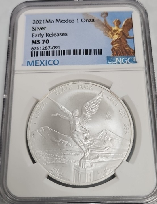 2021-1 oz MS70 Libertad BU .999 Silver Coin NGC-Mexico Onza First Release J287