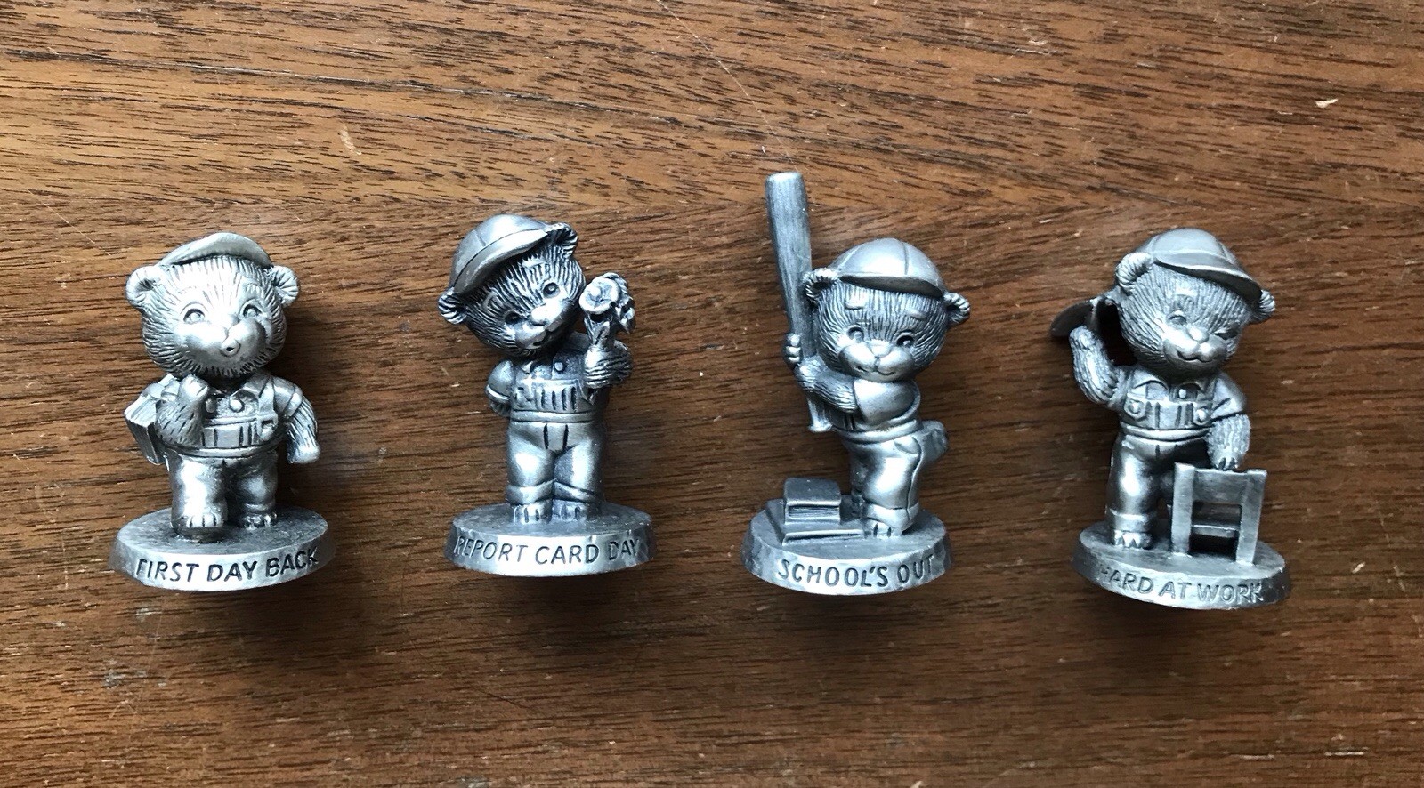 Vintage Avon Fine Pewter School Days Bear Figurines 1983-1984 Set of 4