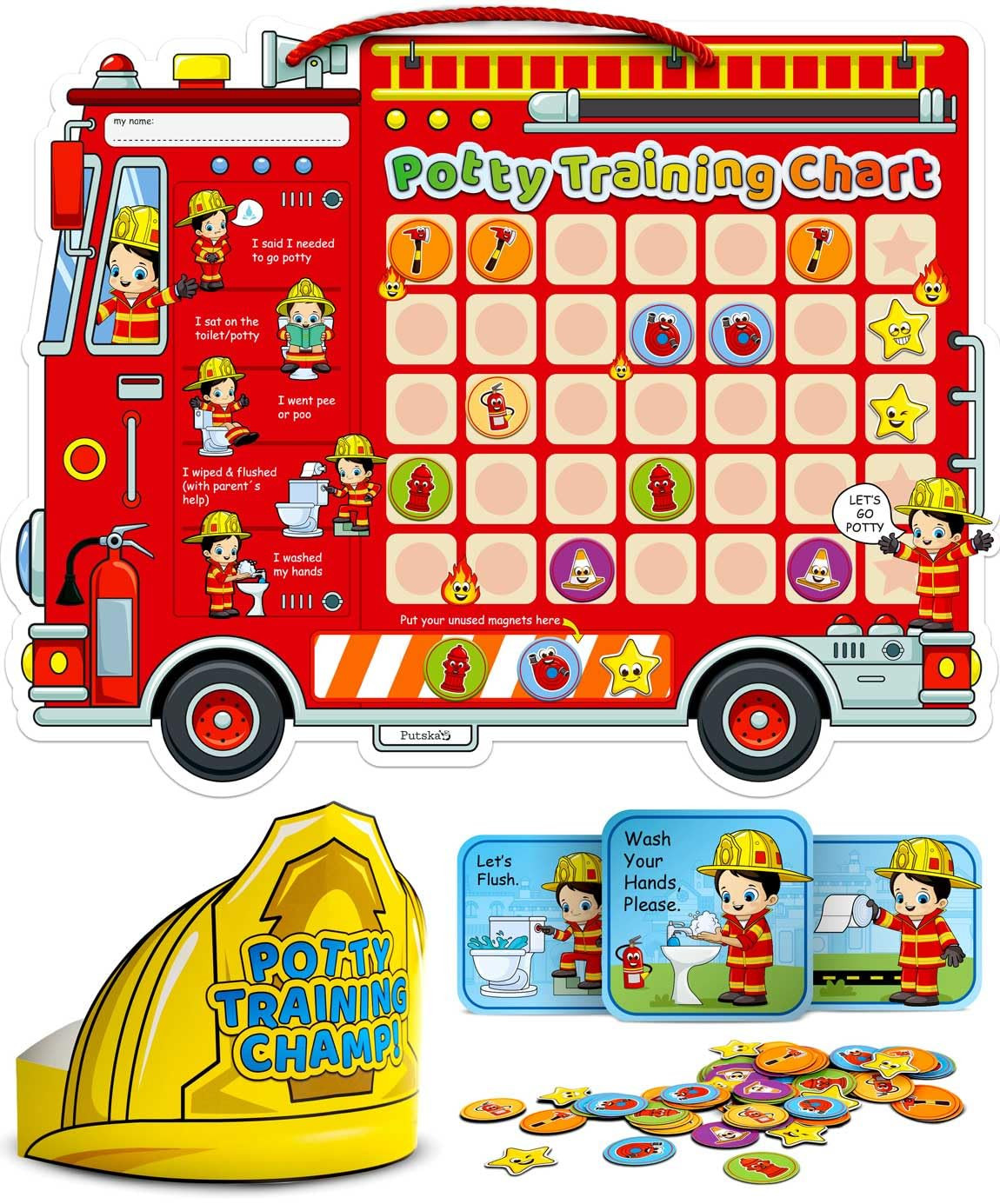 Potty Training Chart with 35 Stickers, 3 Reminder Stickers and Crown for Toddler