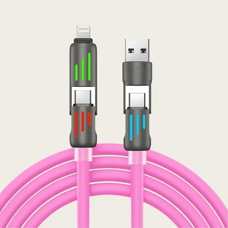 6.6 Feet Silicone Fast Charge Cord, USB-A/ USB-C to USB-C/ 8 Pin, Pink