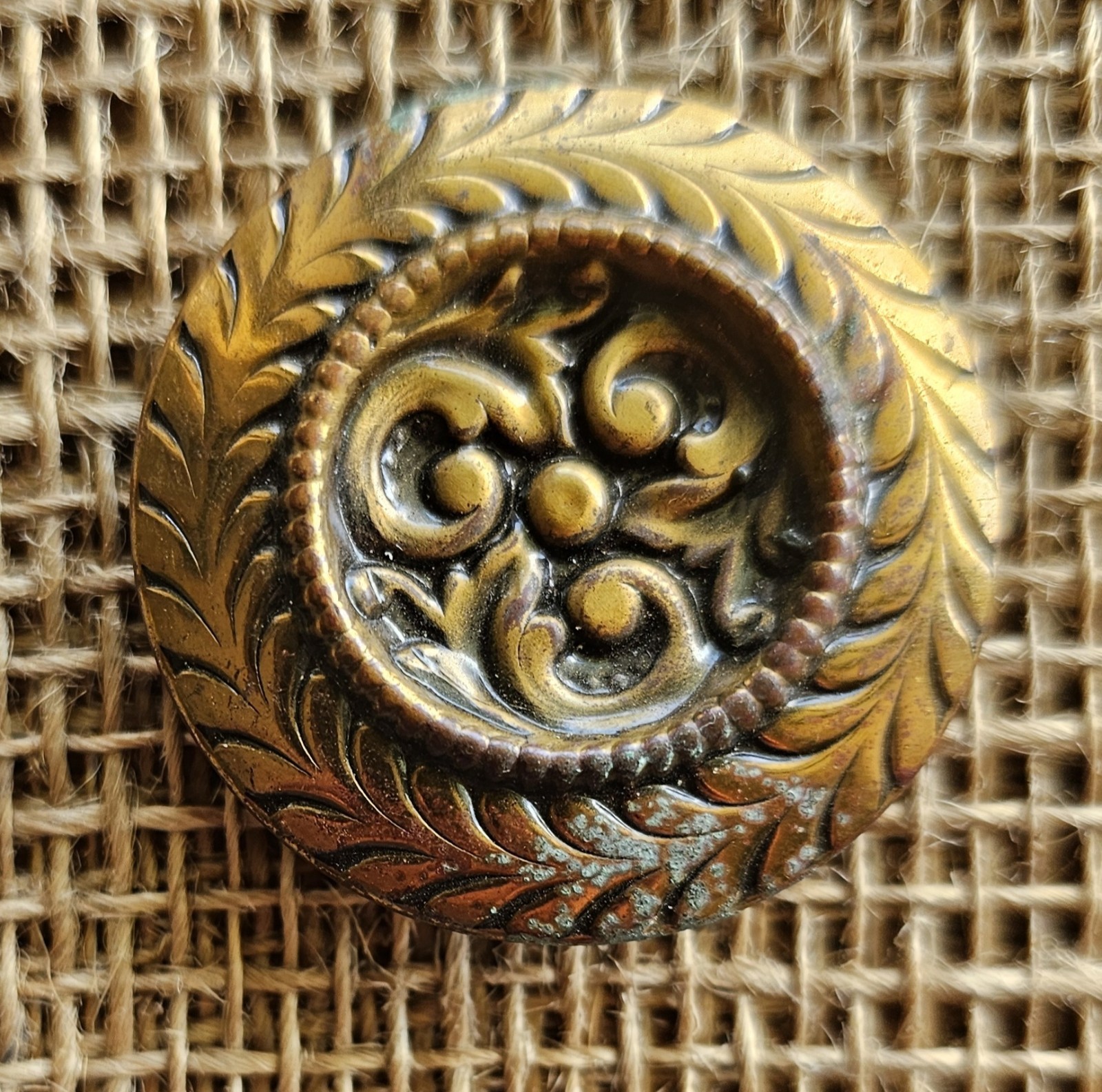 Antique Floral Scroll Design 1.5" Cast Metal Sewing Button