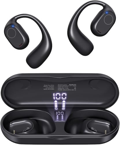 Open Ear Earbuds, Powerful Sound Sports Headphones with Clear Call, 40Hrs Black