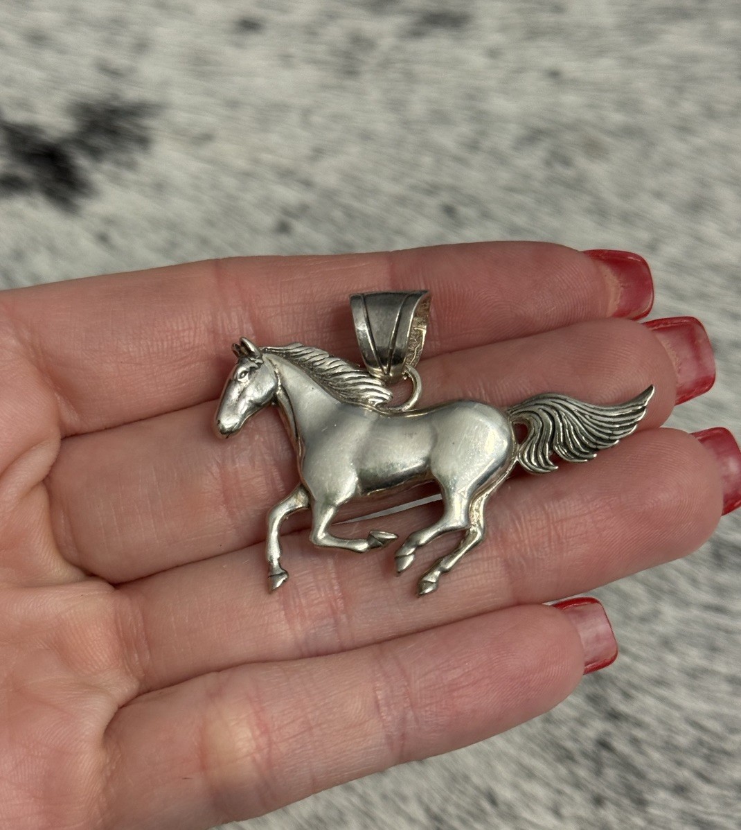 Vtg Native Sterling Silver Running Horse Mustang Equestrian Pendant Signed GS