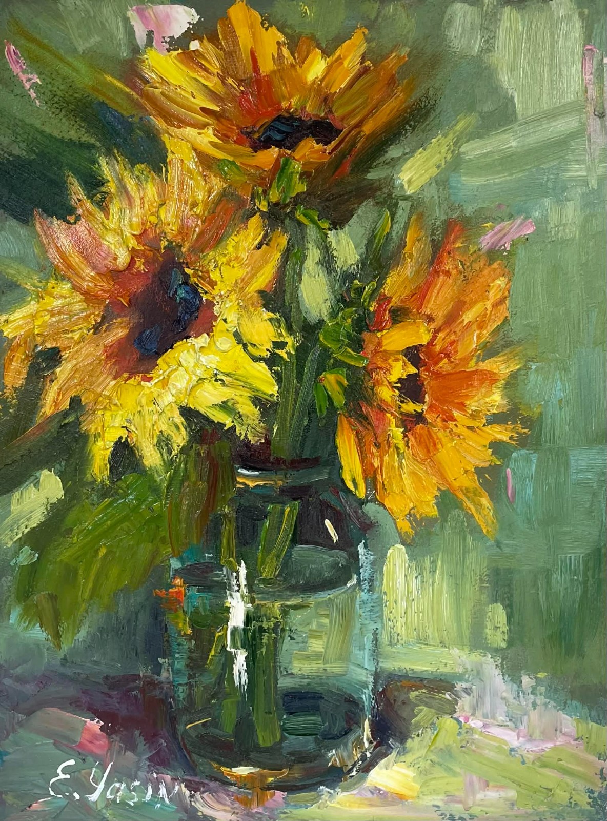 Original Oil Painting Sunflowers in a Vase Floral Wall Art Hand Painted 16x12