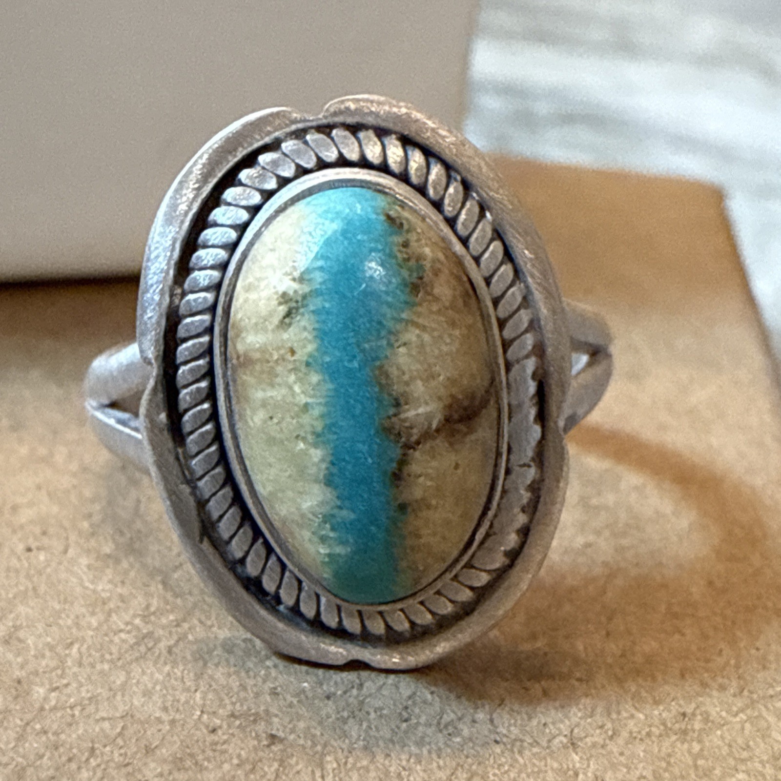 *Unique BLACK JACK TURQUOISE Ring Navajo Southwestern Adjustable Sterling Silver