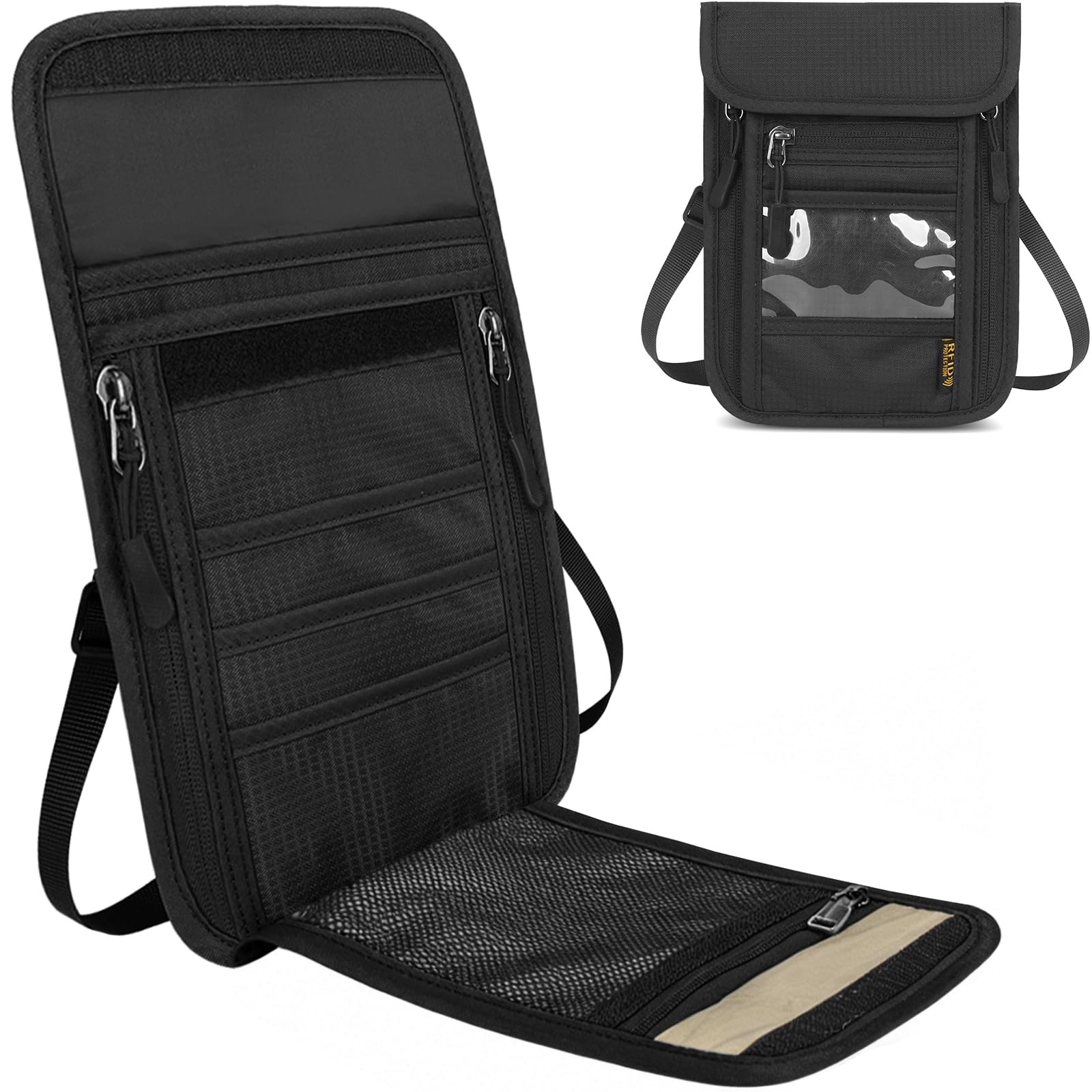 Travel Neck Wallet RFID Blocking – Hidden Passport Holder & Anti-Theft Money ...