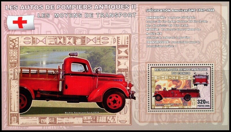 Congo 2006 MNH MS, Antique Fire Brigade, Red Cross, GMC, Special Transport  (A62
