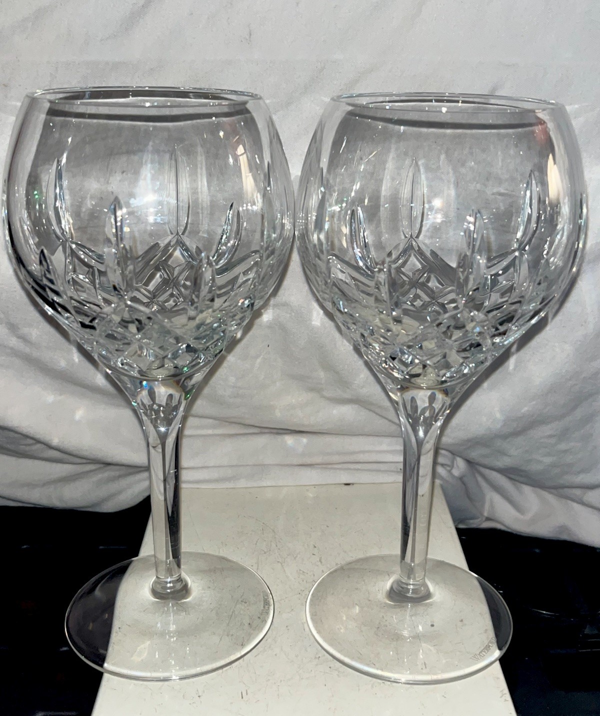 Set of 2 Waterford Lismore Grand Balloon Wine Goblets - 7.6" Tall Ireland