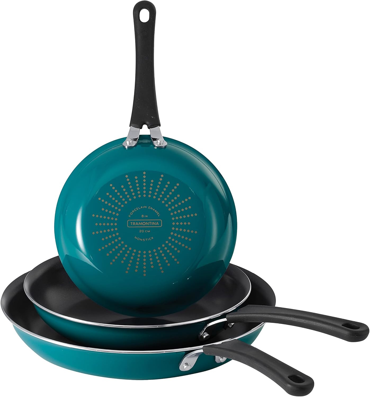 Porcelain Enamel Non Stick 3-Pack Frying Pans, Skillet Set with Reinforced Nonst