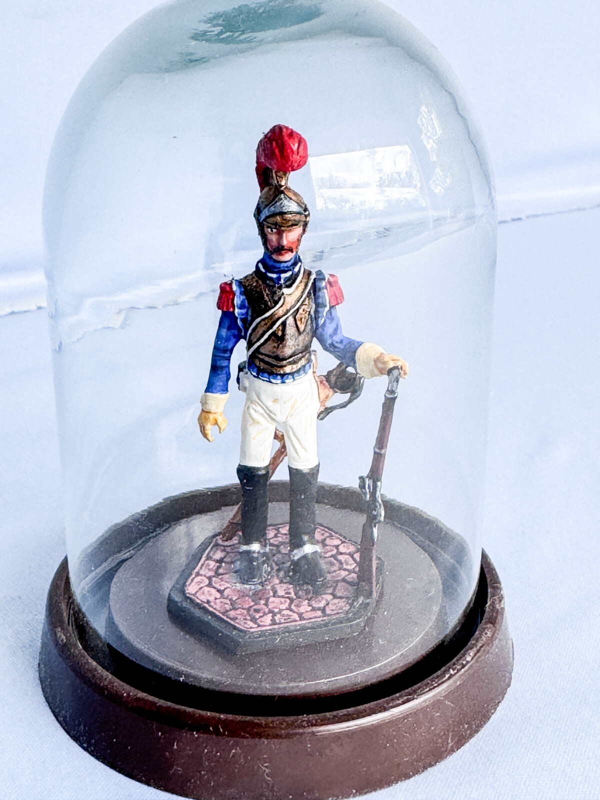Hand Painted Metal Figure French Napoleon Soldier 83mm & Base & Dome Waterloo