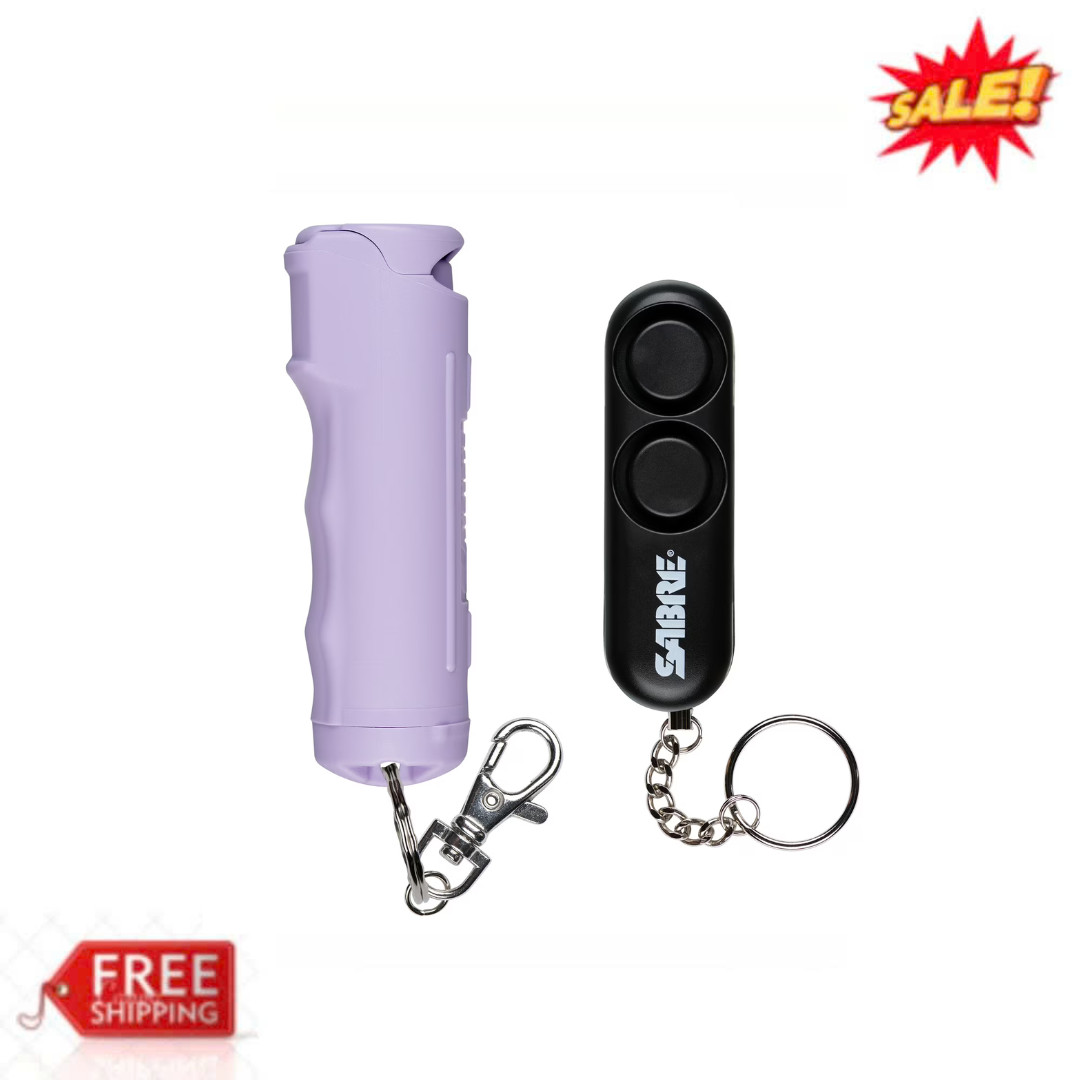 SABRE Lavender Pepper Spray and Personal Alarm Kit Snap Clip Key Ring Included