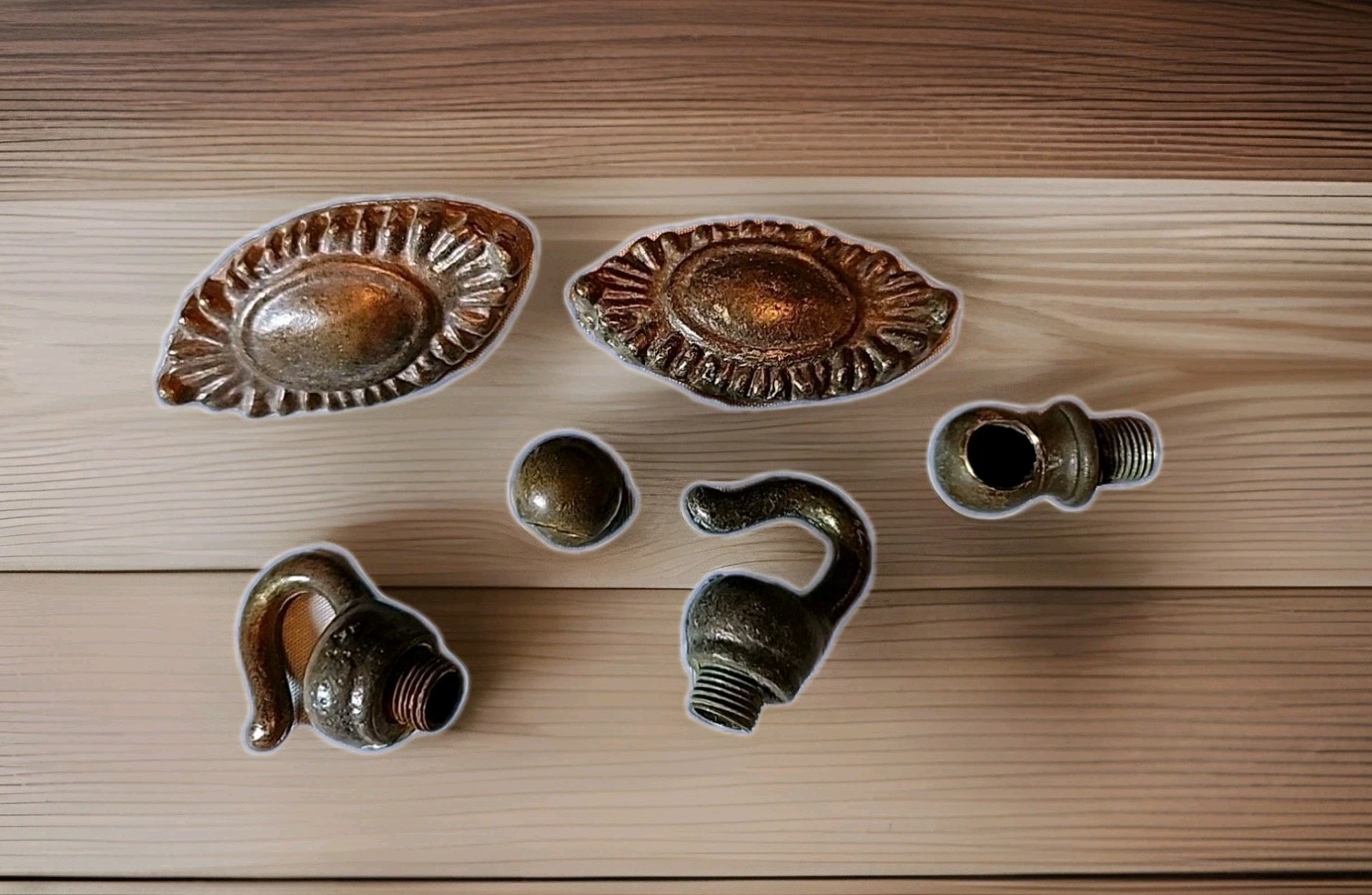 Set 2 - Antique Brass Drawer Pulls Dresser or Cabinet Drop Bail 2.5" x 1.2" Rare