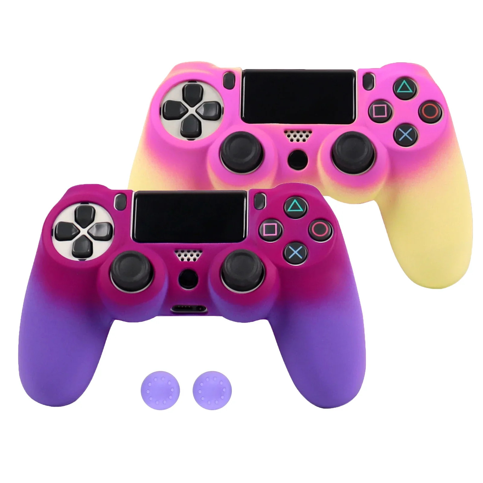 For PS4 Controller Silicone Cover Gradient with Trigger Caps Protective Joystick