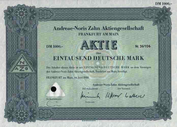 ANZAG Andreae Noris Zahn AG 1988 Frankfurt Main Nuremberg Franconia Pharma 1000 DM