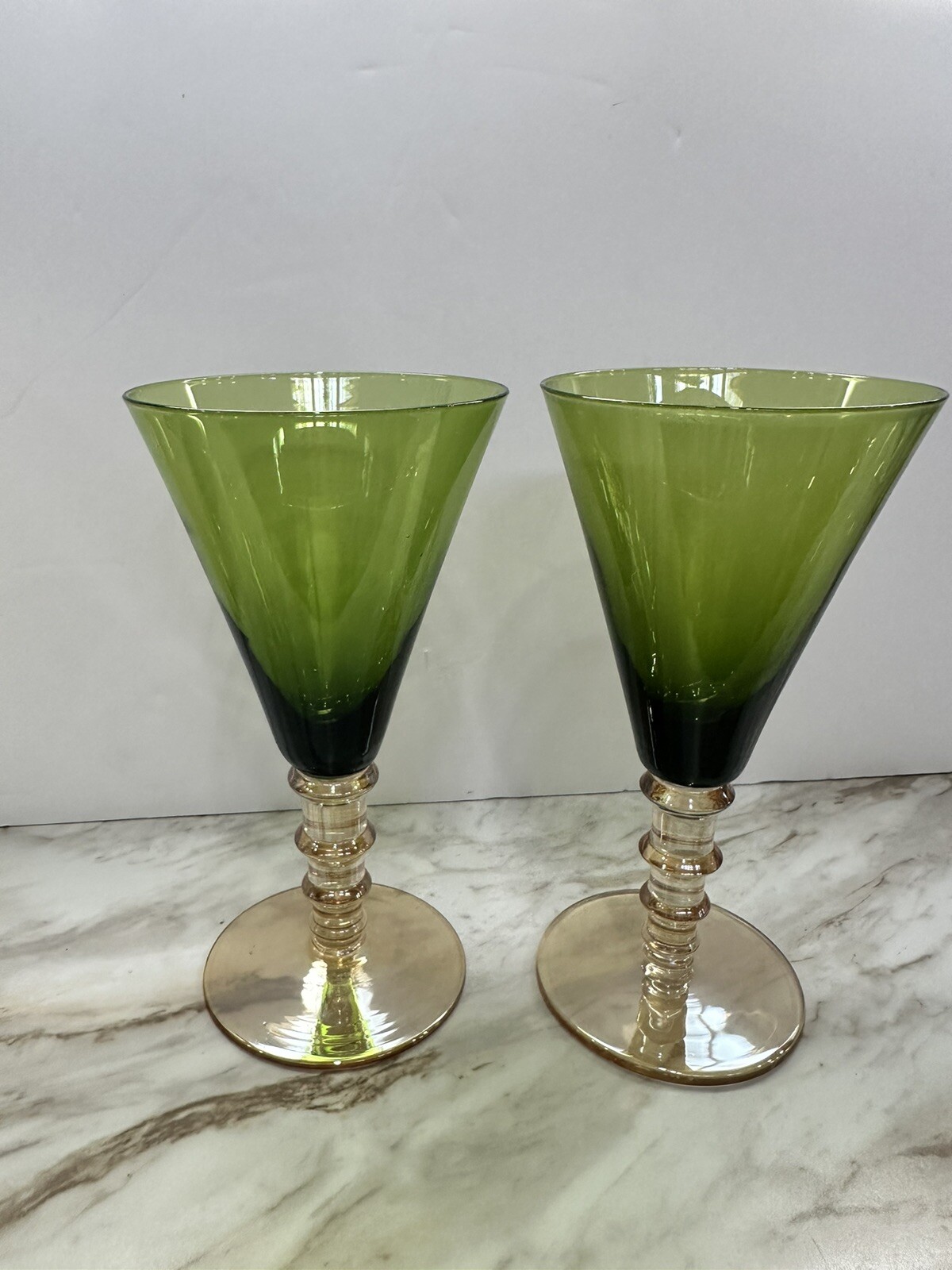 Green Translucent Wine Glasses Set Of 2 1960’s Barware Home Decor Cocktail Party