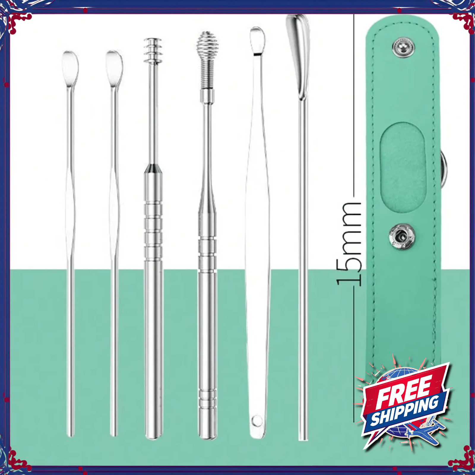 Tool Wax Remover Ear Pick Cleaning Set Spiral Cleaner Curette Kit with Storage