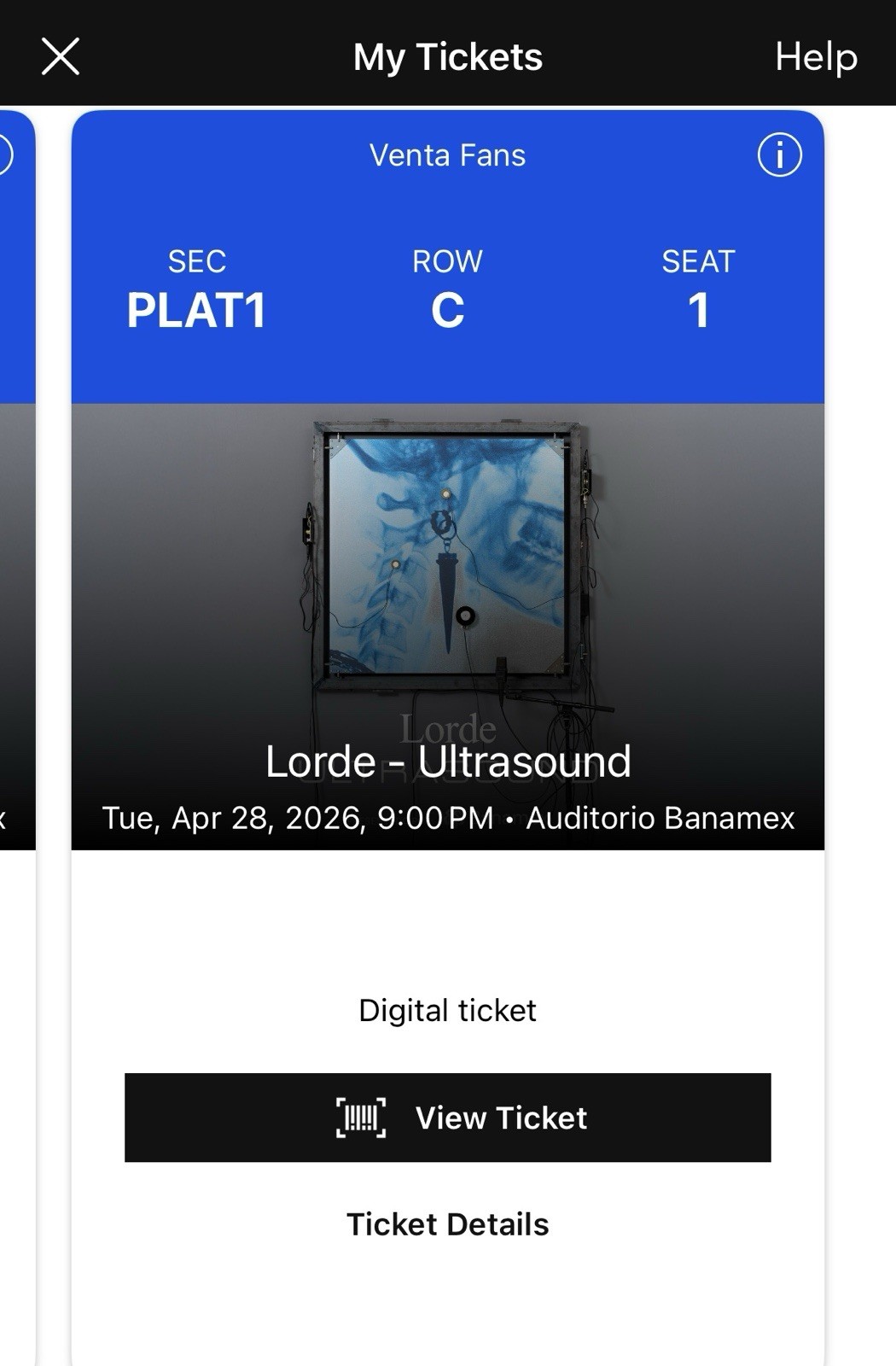 Lorde Ultrasound World Tour Concert Ticket Monterey Mexico April 28th 2026 Row C